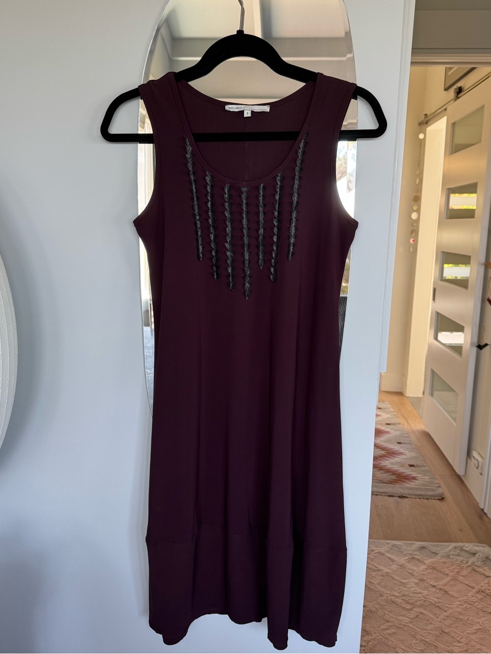 Sunlight Paris Sleeveless Midi Dress - Deep Burgundy with leatherette detail